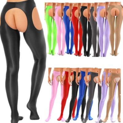 US Women Glossy Pantyhose Footed Pants Metallic Dance Tights Shiny Pant Clubwear